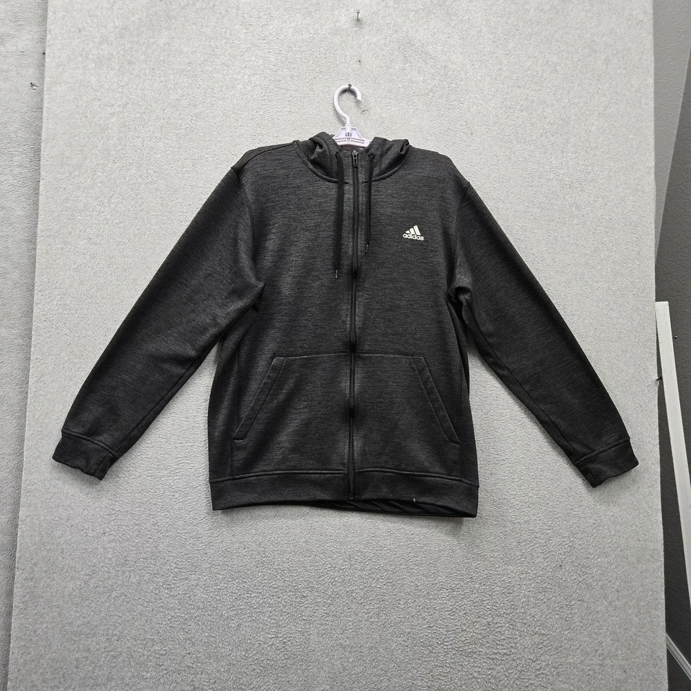 Adidas Men Hoodie US L Gray Fleece Climawarm Activewear Jacket Zipper Hooded